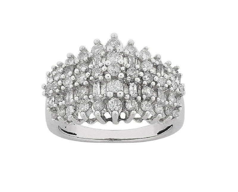 Baguette Step Ring with 1.00ct of Diamonds in 10ct White Gold