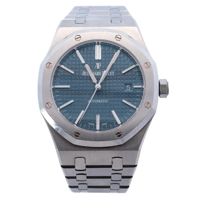 Audemars Piguet Mens Royal Oak Stainless Steel 41mm Blue Stick Dial Watch Ref #: 15400ST