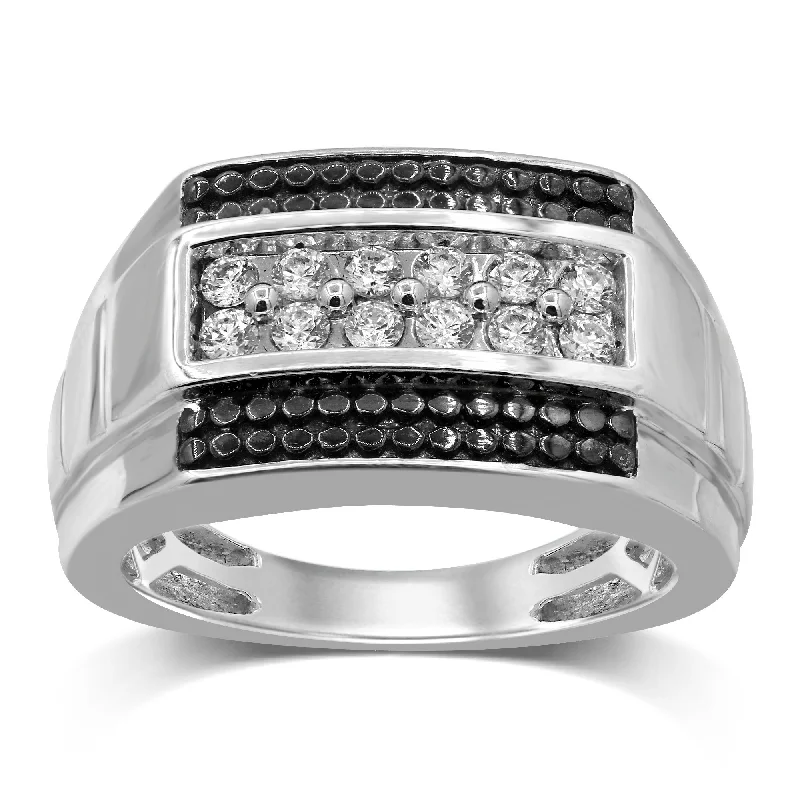 2 Row Brilliant Mens Ring with 0.45ct of Diamonds in 10ct White Gold