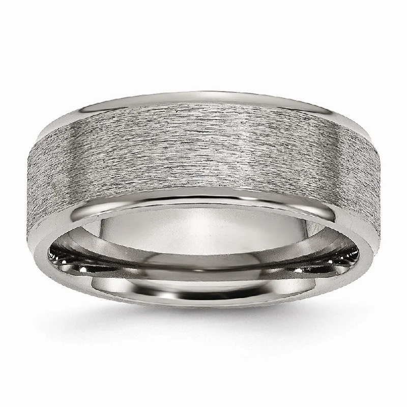 Titanium Ridged Edge 8mm Brushed Finish Comfort Fit Band