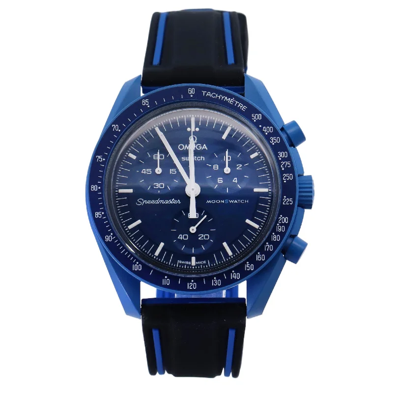 Omega x Swatch Moonswatch Dark Blue Bioceramic 42mm Dark Blue Chronograph Dial Watch Reference# SO33N100