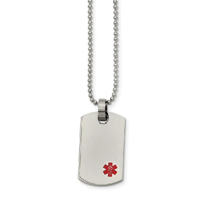 Stainless Steel Small Medical Dog Tag Necklace - 24 Inch