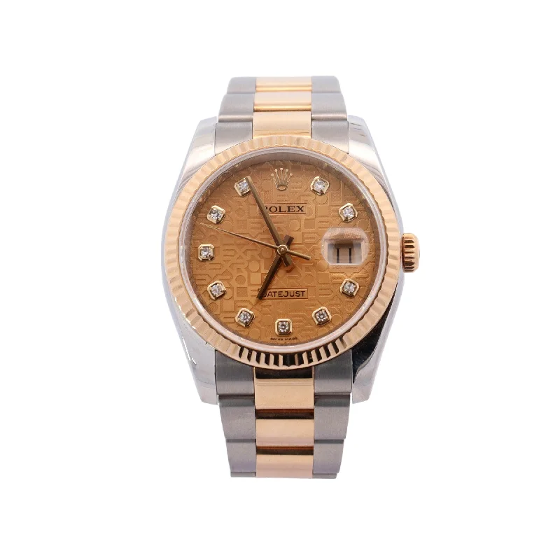 Rolex Datejust Two Tone Yellow Gold and Stainless Steel 36mm Champagne Jubilee Diamond Dial Watch  Reference #: 116233