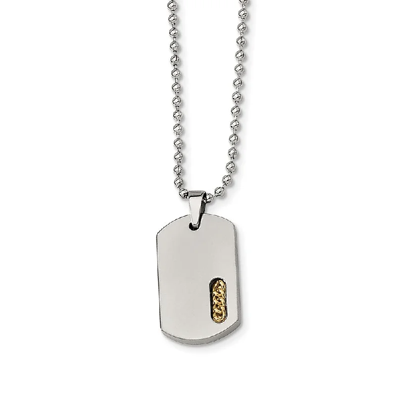 Titanium and Gold Tone Accent Dog Tag Necklace 22 Inch