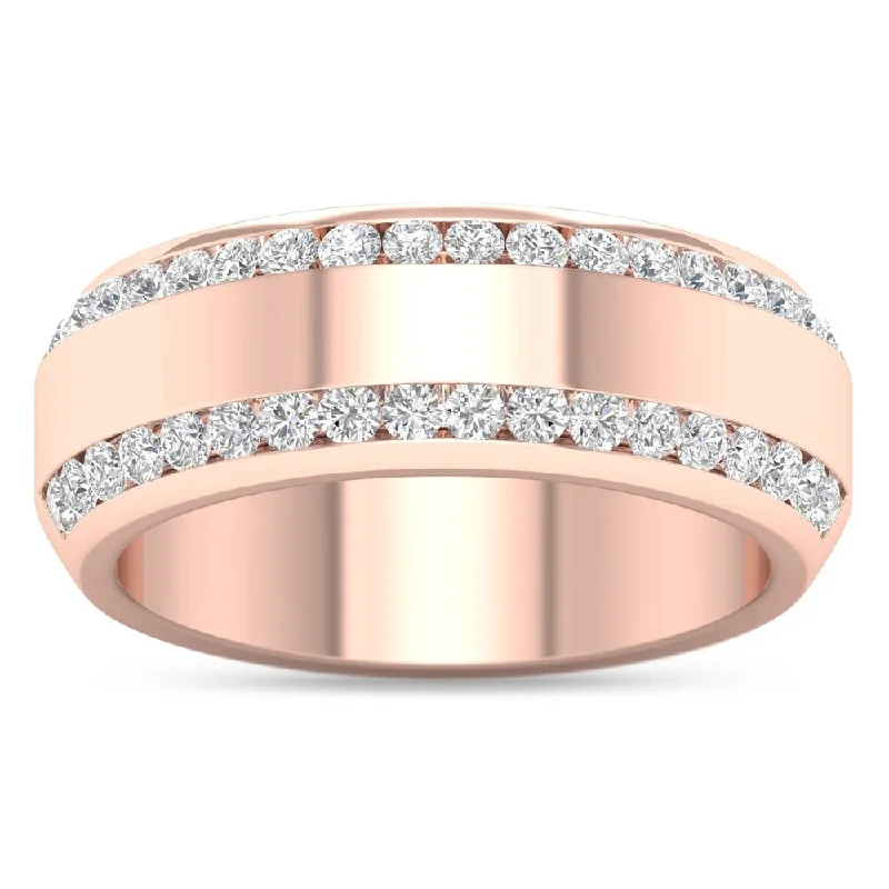 De Couer IGI Certified 14k Rose Gold 7/8ct TDW Diamond Men's Exquisite Wedding Band - Pink