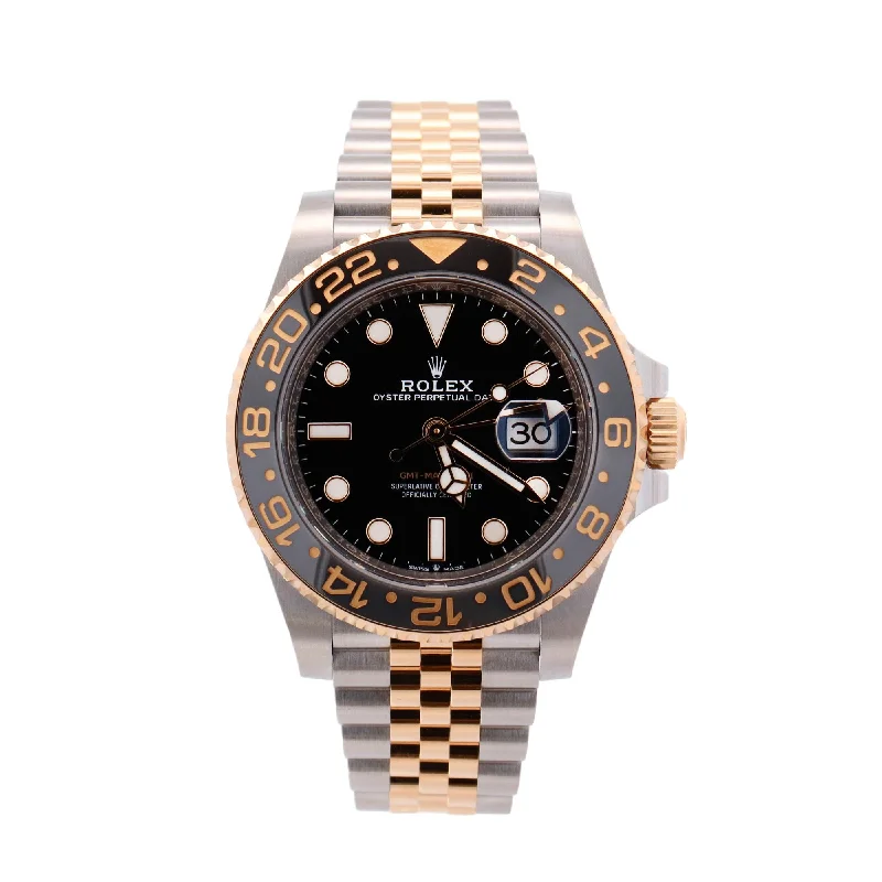 Rolex GMT Master II "Guinness" Two-Tone Stainless Steel & Yellow Gold 40mm Black Dot Dial Watch Reference #: 126713GRNR