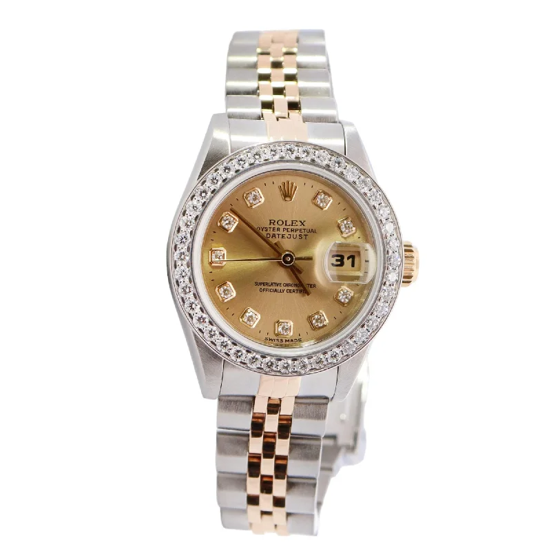 Rolex Datejust Steel & Yellow Gold 26mm Champagne Diamond Dial Watch Reference#: 69173