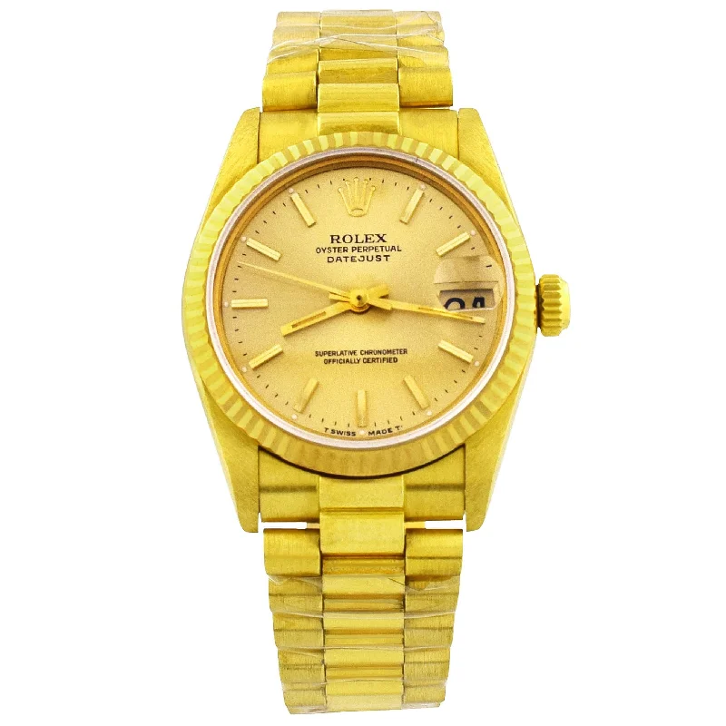 Rolex Datejust Yellow Gold 31mm Champagne Stick Dial Watch Reference #: 68278