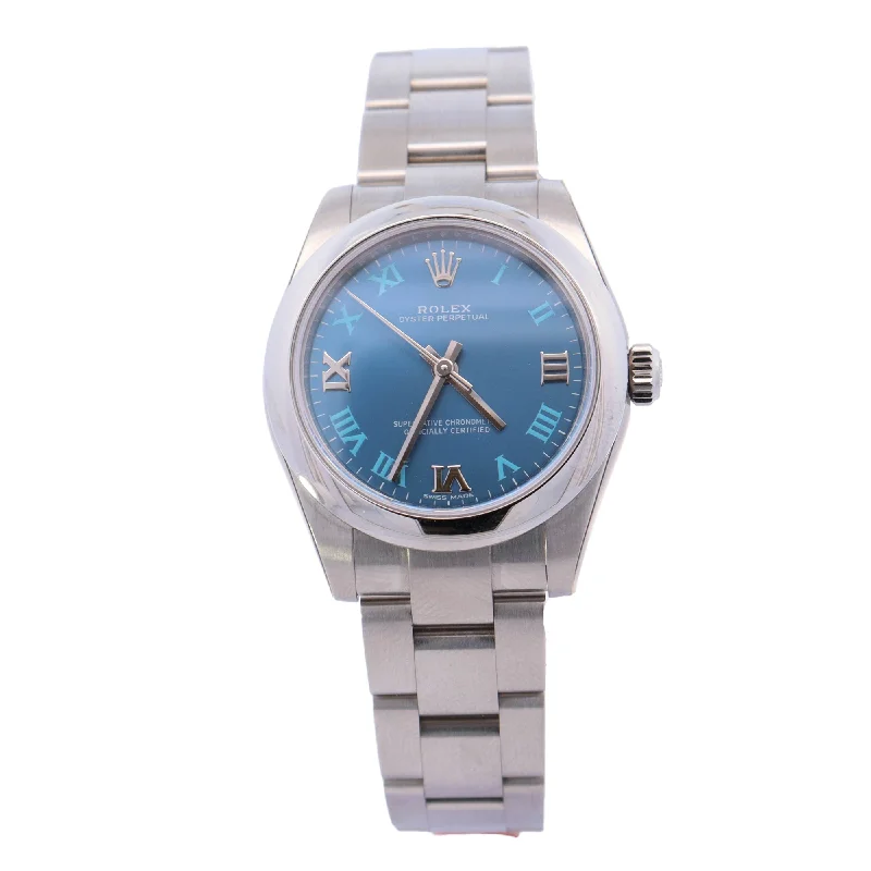 Rolex Oyster Perpetual 31mm Stainless Steel Blue Roman Dial Watch Reference# 177200