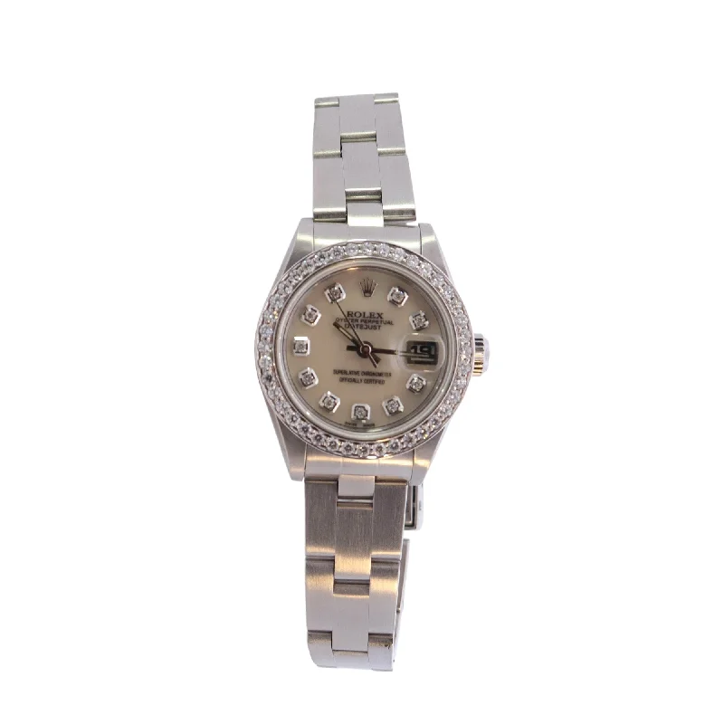 Rolex Date Stainless Steel 26mm Custom White MOP Diamond Dial Watch   Reference #: 69160