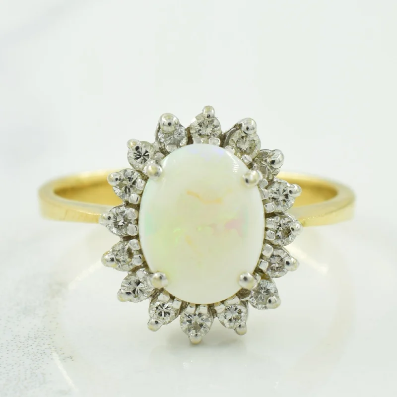 Opal with Diamond Halo Ring | 1.20ct, 0.32ctw | SZ 7.5 |