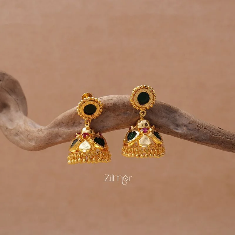 PP100955 - Gold tone Palakka Jumkha  Earrings