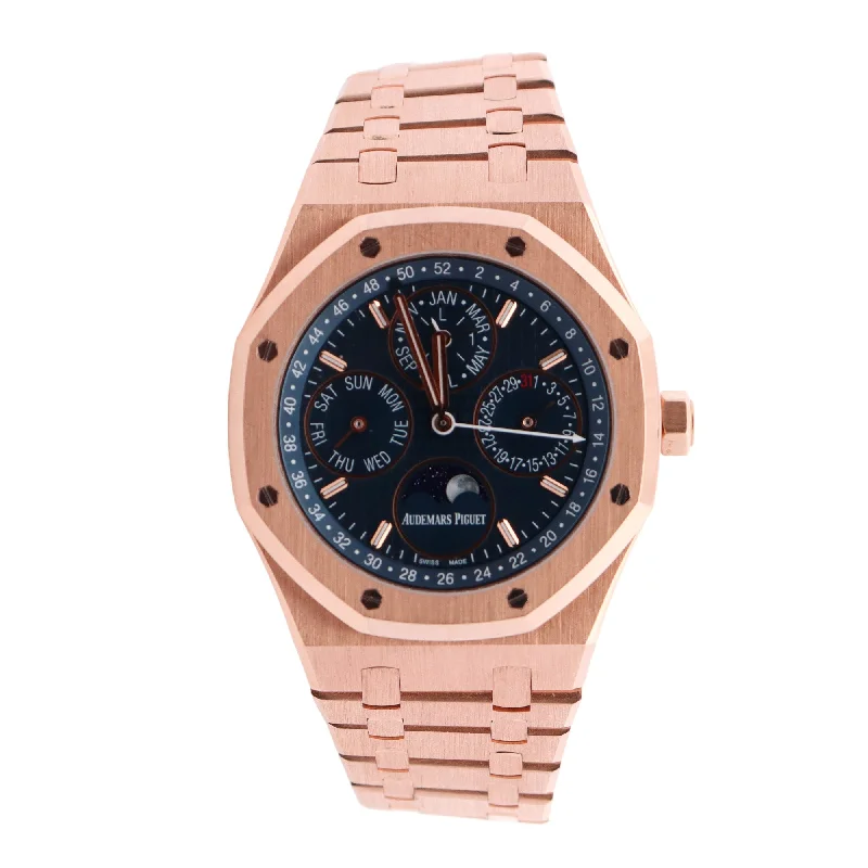 Audemars Piguet Royal Oak Perpetual Calendar Rose Gold Blue Stick Dial Watch Reference #: 26574OR.OO.1220OR.03