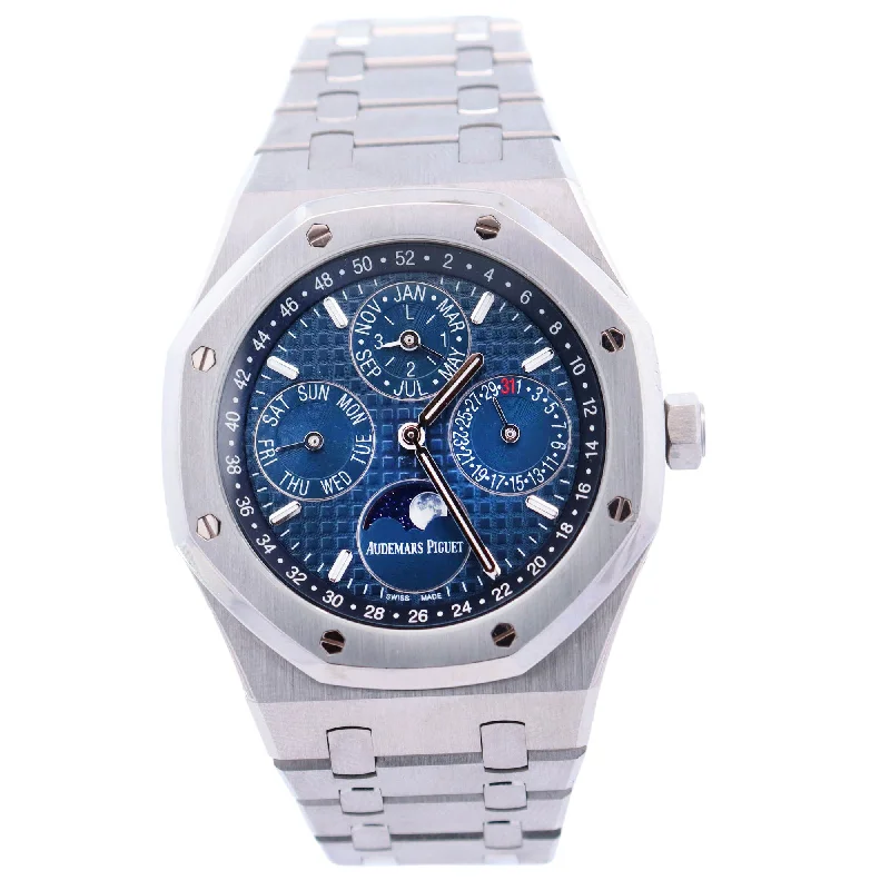 Audemars Piguet Royal Oak Perpetual Calendar 41mm Stainless Steel Blue "Grande Tapisserie" Stick Dial Watch Reference# 26574ST.OO.1220ST.03