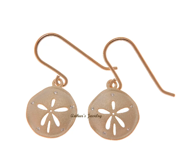 ROSE GOLD PLATED 925 SILVER HAWAIIAN SAND DOLLAR HOOK EARRINGS CZ 14MM