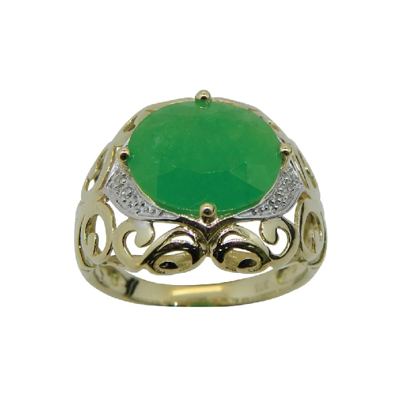 9ct Yellow Gold Oval Jade Diamond Set Ring