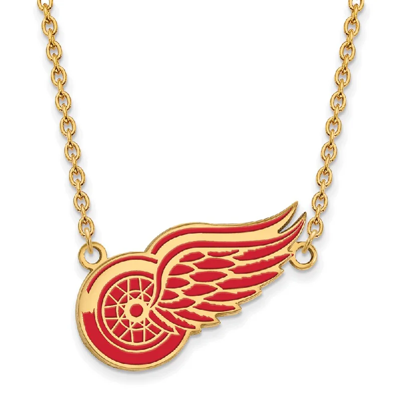 SS 14k Yellow Gold Plated NHL Red Wings LG Enamel Necklace, 18 Inch