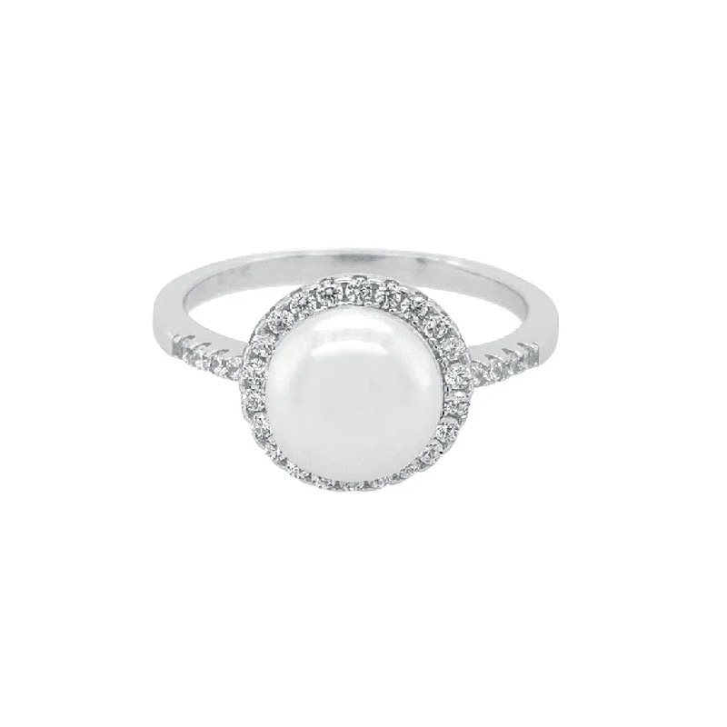 Sterling Silver Shell Pearl Cubic Zirconia Ring