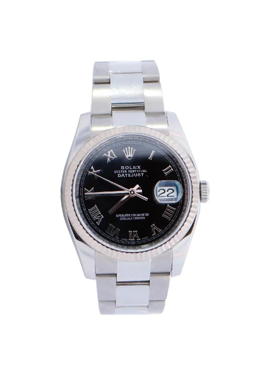 Rolex Datejust Stainless Steel Black Roman Dial Watch Reference# 116234