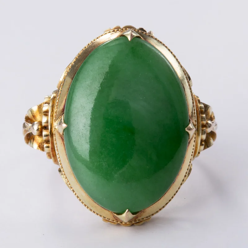 14k Yellow Gold Jadeite Ring |5.35ct | Sz 5.75