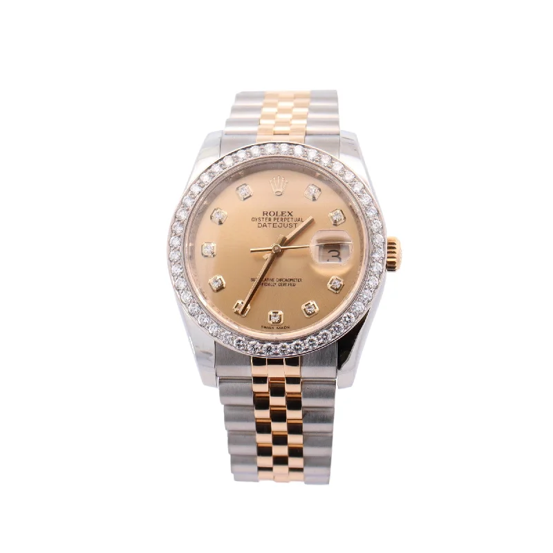 Rolex Datejust Two-Tone Stainless Steel Yellow Gold 36mm Champagne Diamond Dial Watch Ref# 116233