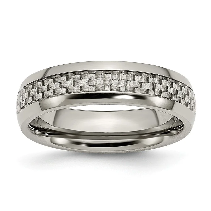 6mm Titanium and Gray Carbon Fiber Domed Polished Band