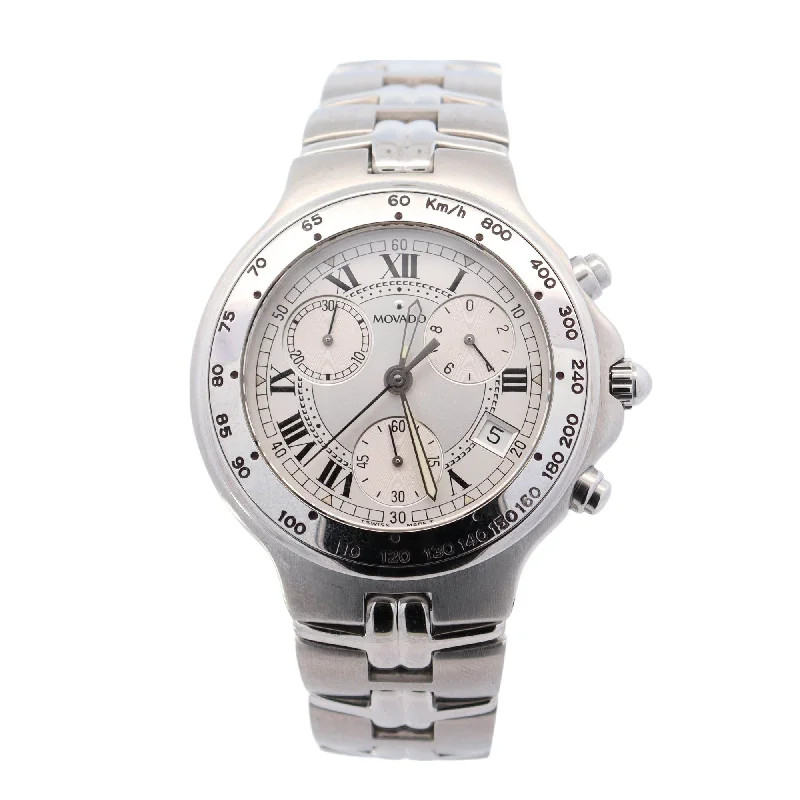 Movado La Chaux-de-Fonds 39mm Stainless Steel Silver Chronograph Dial Watch Ref# 84-C5-890