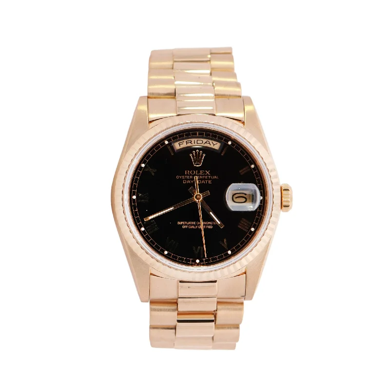 Rolex Day Date Yellow Gold 36mm Black Roman Dial Watch Reference #: 18238