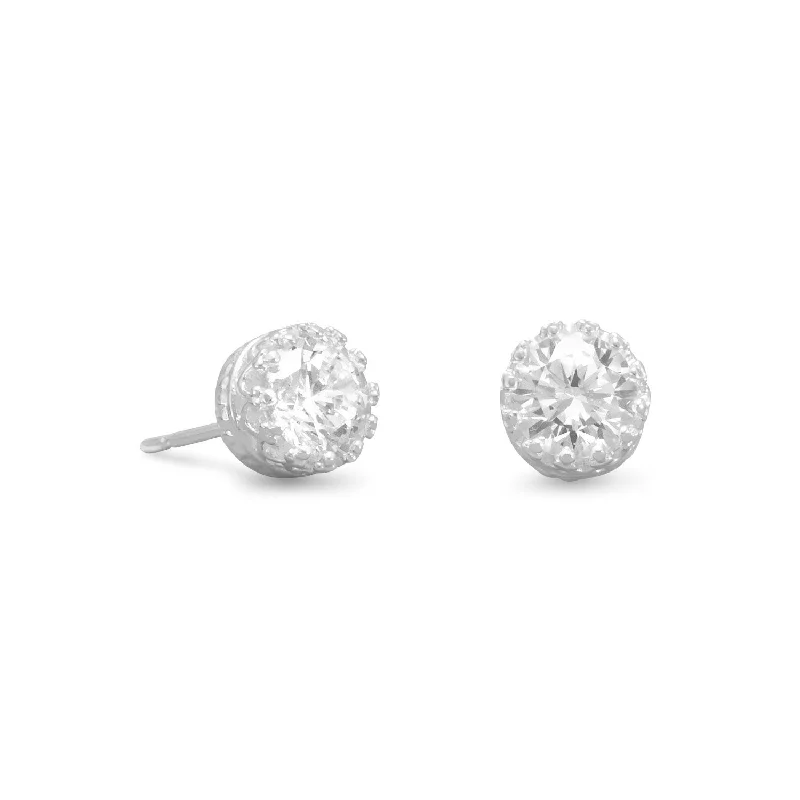 CZ Stud Earrings in Crown Setting