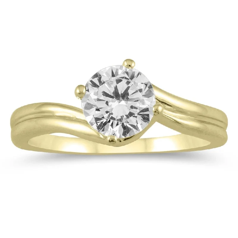 AGS Certified 1 Carat Diamond Solitaire Ring in 14K Yellow Gold (I-J Color, I2-I3 Clarity)