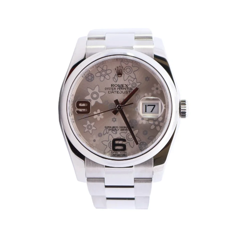 Rolex Datejust Stainless Steel 36mm Silver Floral Dial Watch Reference #: 116200