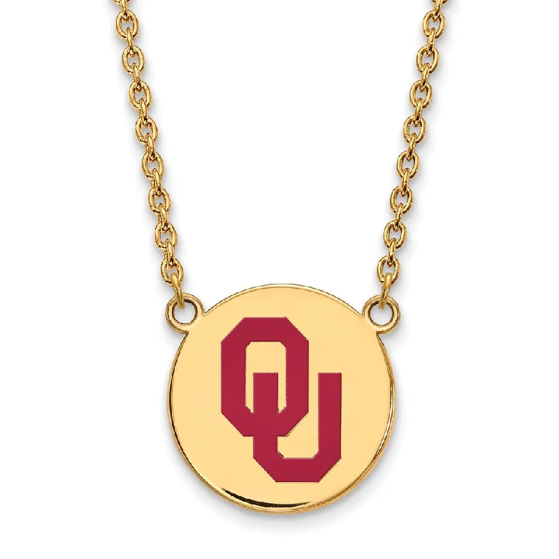 14k Gold Plated Silver Oklahoma Lg. OU Enamel Pendant Necklace