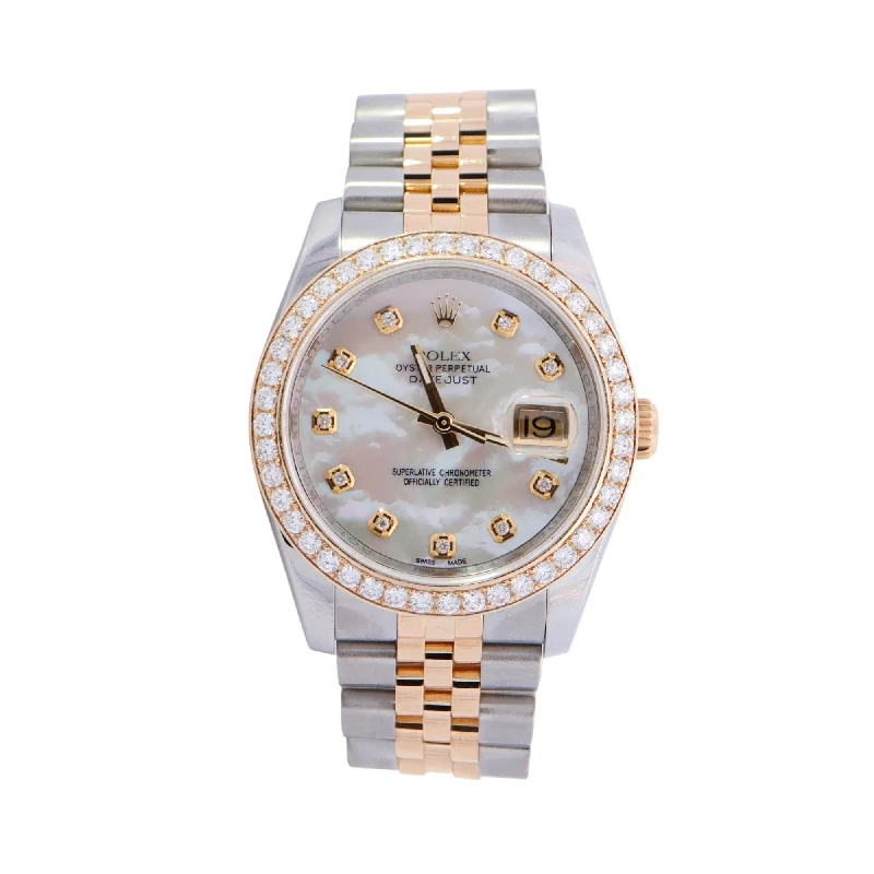 Rolex Datejust Two Tone Yellow Gold & Steel 36mm White MOP Diamond Dial Watch Reference #: 116233