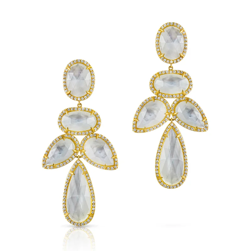 14KT Yellow Gold Mother of Pearl Doublet Diamond Bellissima Chandelier Earrings