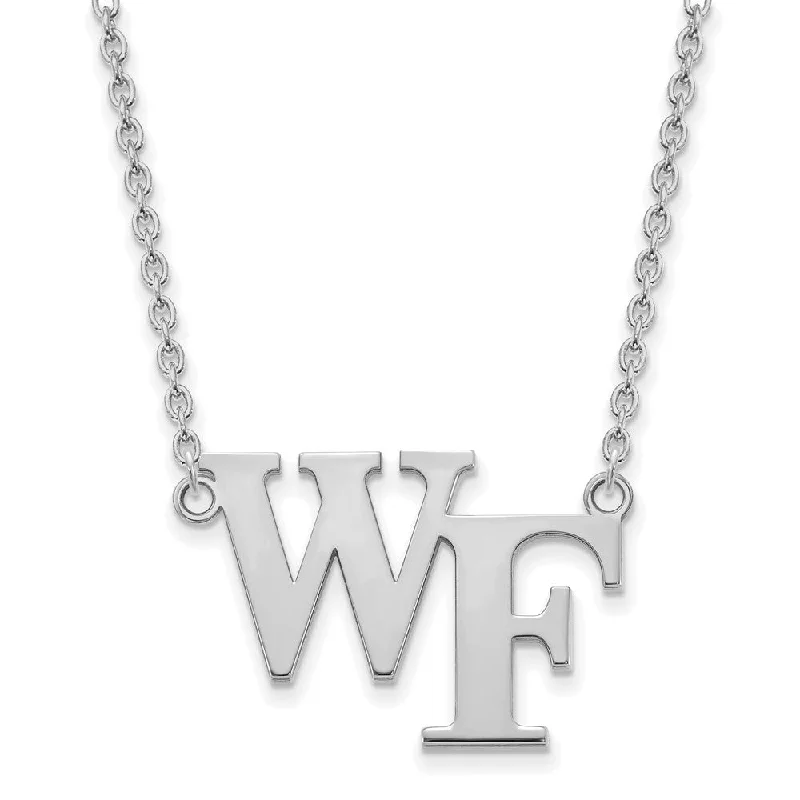 Sterling Silver Wake Forest U Large 'WF' Pendant Necklace