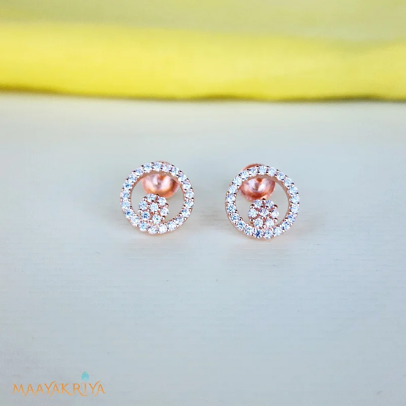 Round Flower Rosegold Earrings