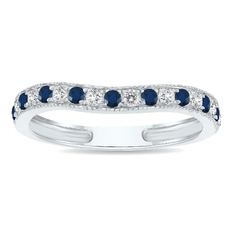 Sapphire and Diamond Channel Set Wedding Band in 10K White Gold