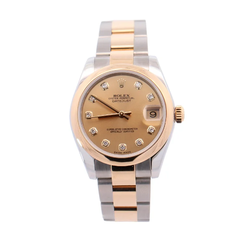 Rolex Datejust Two Tone Yellow Gold & Steel Champagne Diamond Dial Watch Reference #: 278243