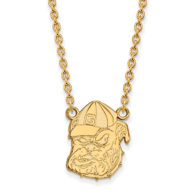 14k Gold Plated Silver U of Georgia Lg Bulldog Pendant Necklace