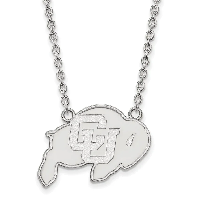 Sterling Silver U of Colorado Large Buffalo Pendant Necklace