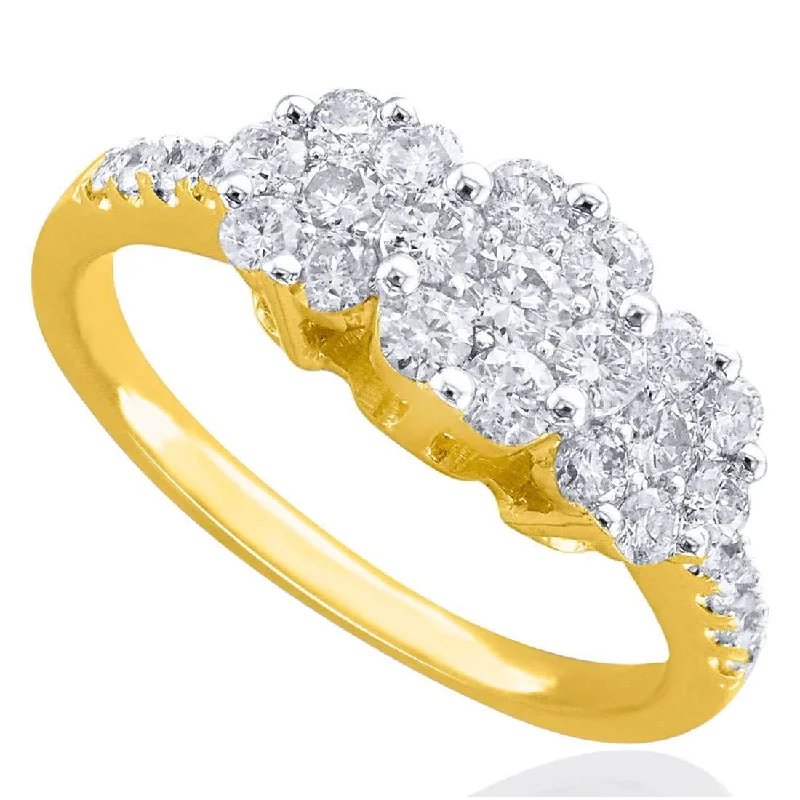 Three Flower Ring with 1.00ct of Diamonds in 9ct Yellow Gold