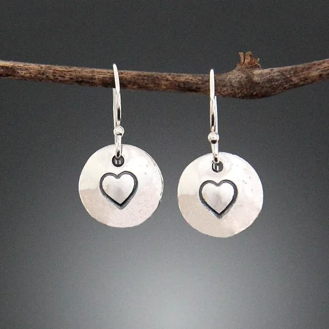 Heart Stamped Disk Earrings