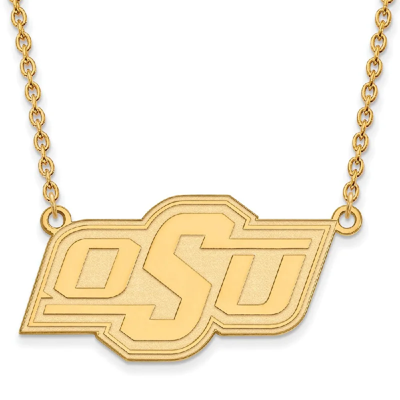 14k Gold Plated Silver Oklahoma State OSU Large Pendant Necklace