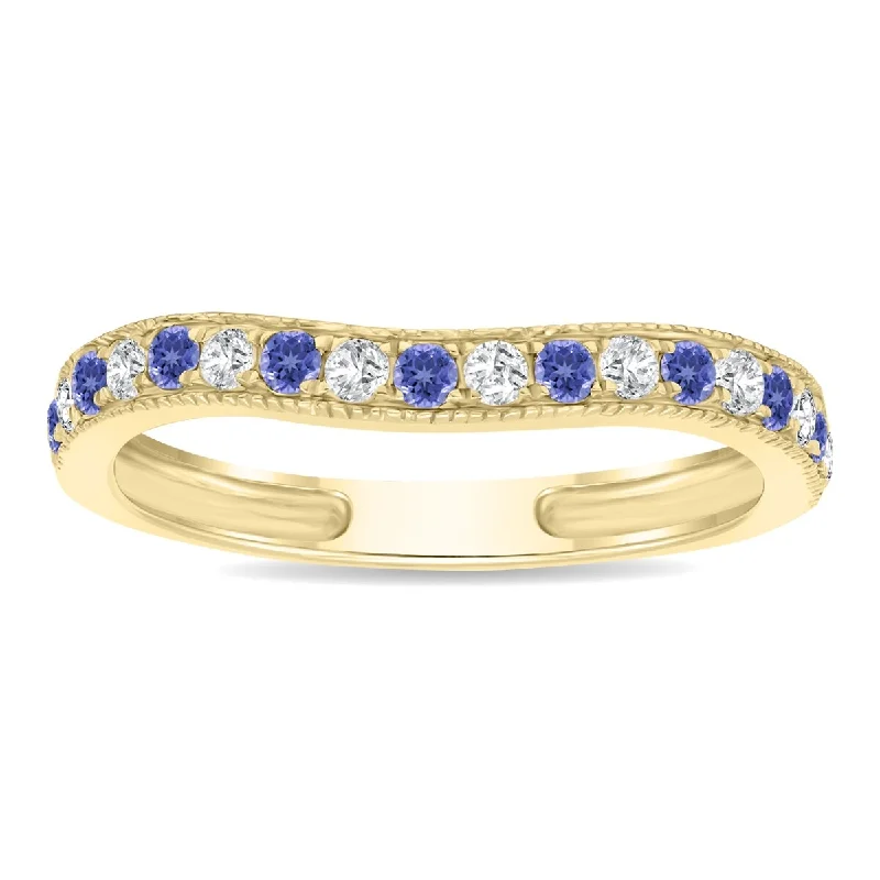 Tanzanite and Diamond Channel Set Wedding Band in 10K Yellow Gold