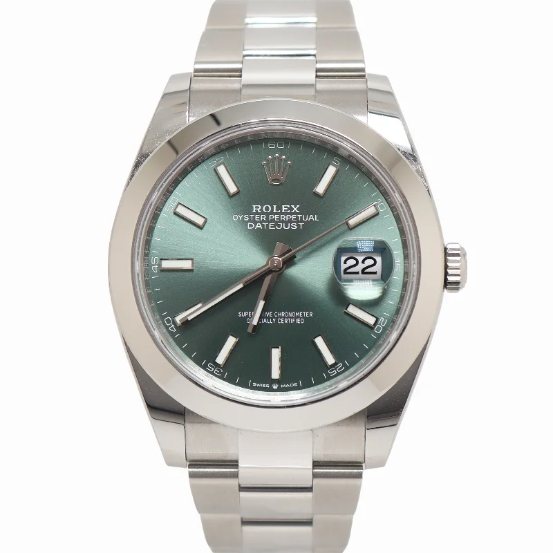 Rolex Datejust 41mm Stainless Steel Green Stick Dial Watch Reference #: 116300