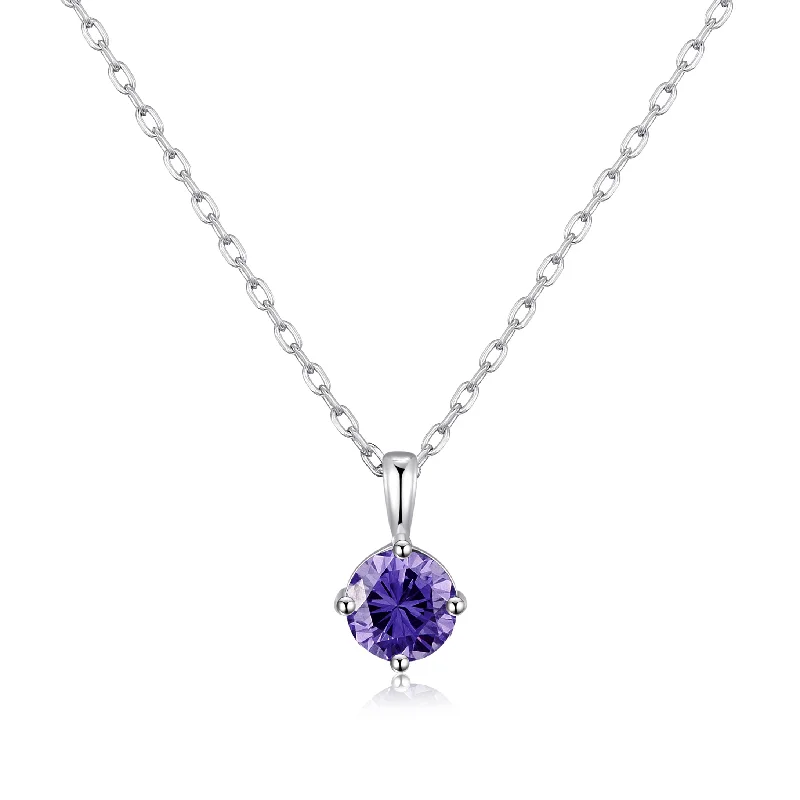 Sterling Silver February (Amethyst) Birthstone Necklace Created with Zircondia® Crystals