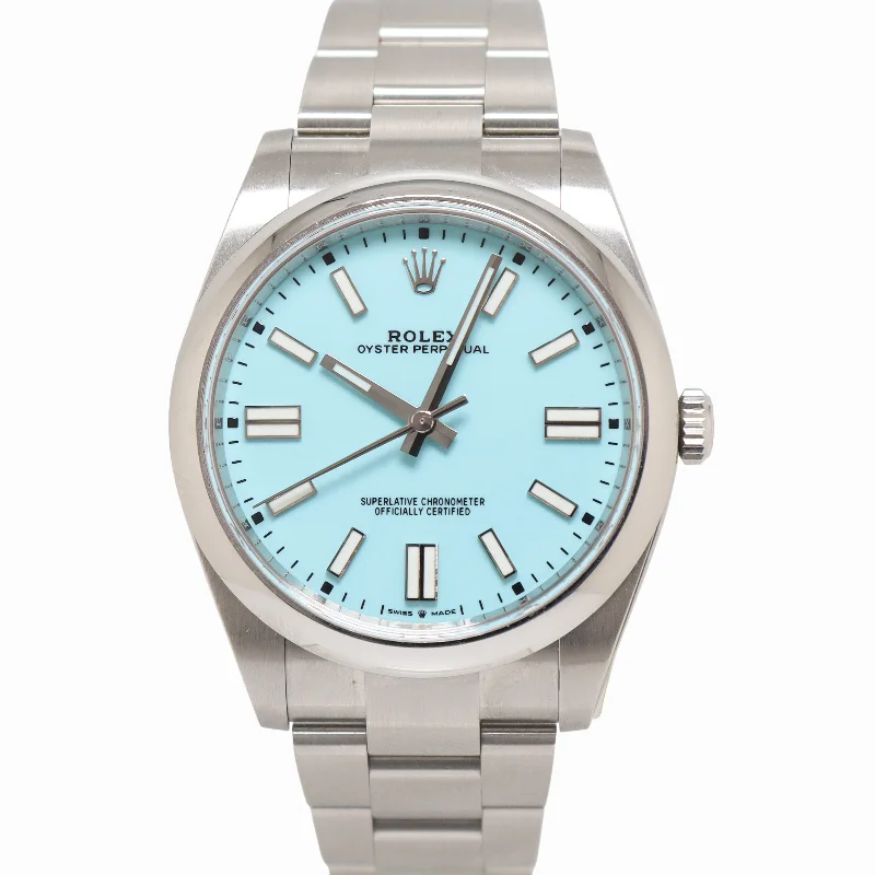 Rolex Oyster Perpetual 41mm Turquoise Stick Dial Watch Ref# 124300