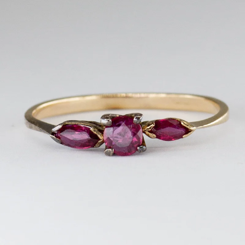 Ruby Three Stone 10k Ring | 0.6 ctw | SZ 5.75 |