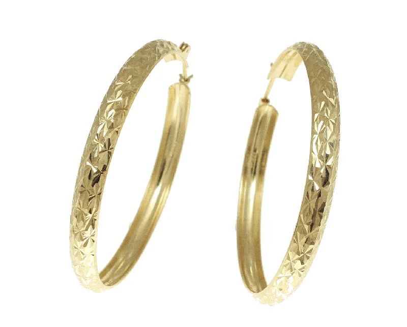 14K YELLOW GOLD 4.7MM SPARKLY SMOOTH DIAMOND CUT HOOP EARRINGS 45MM DIAMETER