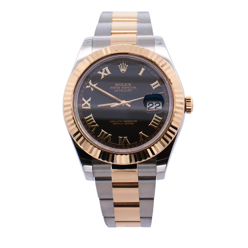 Rolex Datejust Two-Tone Stainless Steel & Yellow Gold 41mm Black Roman Dial Watch Reference #: 116333